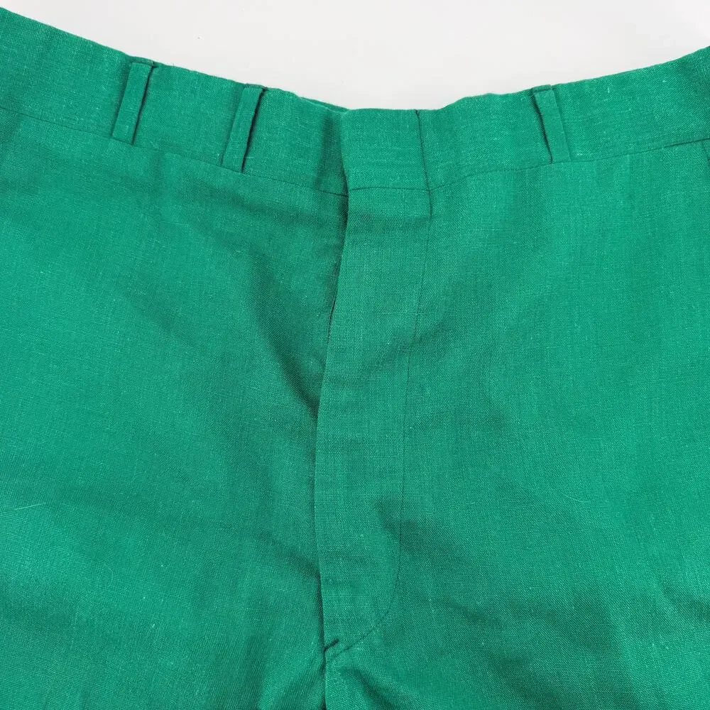 Vintage Corbin Montego Linen Trousers Green Houndstooth Stripe Squire Shop 32